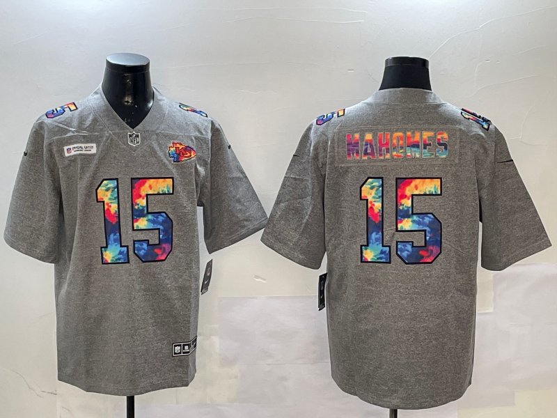 Men Kansas City Chiefs #15 Mahomes Grey Rainbow 2025 Nike Limited NFL Jersey style 53->youth nfl jersey->Youth Jersey